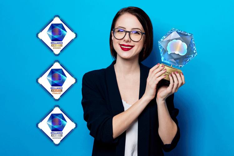 About-us-women-with-Brilliance awards trophy-and-badges